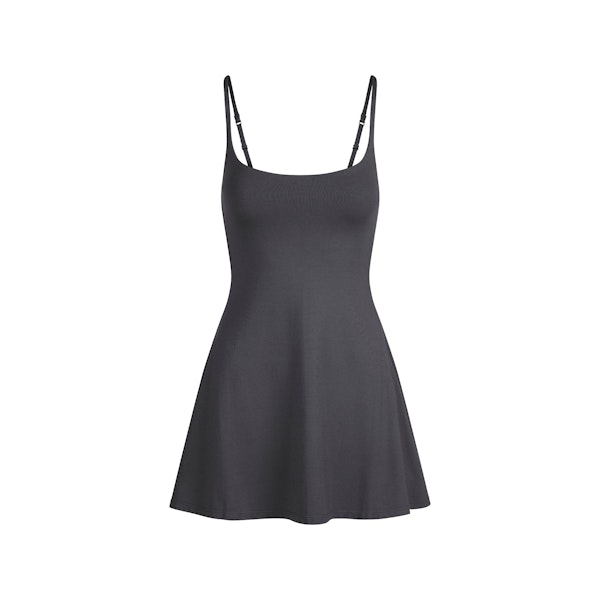SMOOTH LAYERS SCOOP NECK MINI DRESS | GRAPHITE FLAT ON A WHITE BACKGROUND | FLT