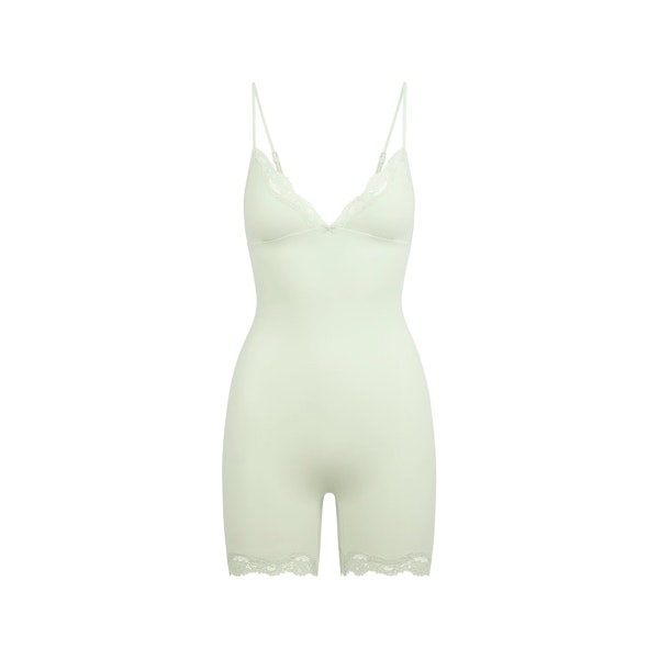 FITS EVERYBODY LACE TRIANGLE ONESIE | SPEARMINT FLAT ON A WHITE BACKGROUND | FLT