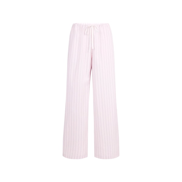 COTTON POPLIN STRAIGHT LEG PANT | PALE PINK AB PENCIL STRIPE FLAT ON A WHITE BACKGROUND | FLT