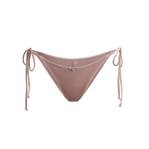 VELVET SWIM CHEEKY TIE BIKINI BOTTOM | UMBER FLAT ON A WHITE BACKGROUND | FLT
