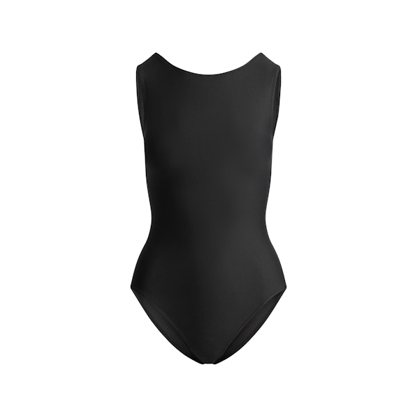 SIGNATURE SWIM HIGH NECK ONE PIECE | ONYX FLAT ON A WHITE BACKGROUND | FLT